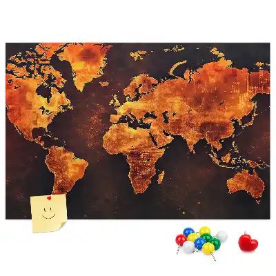Wereldkaart prikbord van kurk voor aan de muur