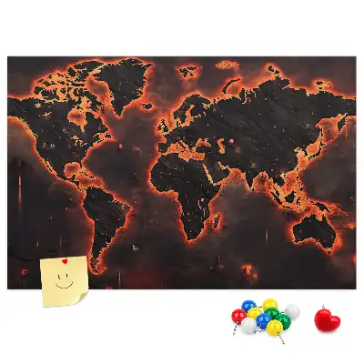 Memobord van kurk in de vorm van een moderne wereldkaart