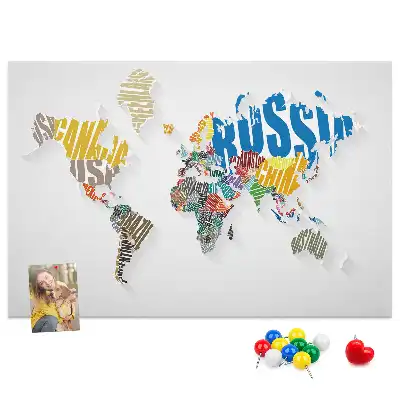 Memobord van kurk Geografie van letters en woorden
