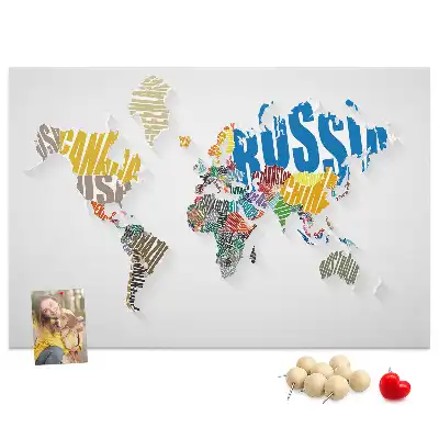 Memobord van kurk Geografie van letters en woorden