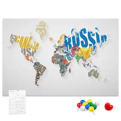 Memobord van kurk Geografie van letters en woorden