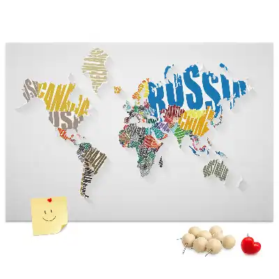 Memobord van kurk Geografie van letters en woorden