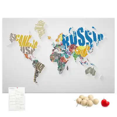 Memobord van kurk Geografie van letters en woorden