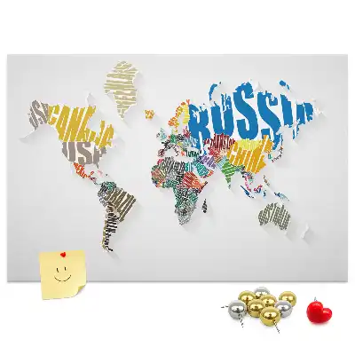 Memobord van kurk Geografie van letters en woorden