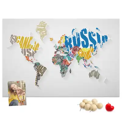 Memobord van kurk Geografie van letters en woorden