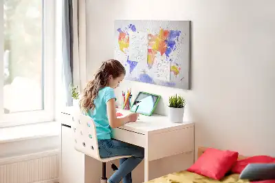 Memobord van kurk Geschilderde wereldkaart art