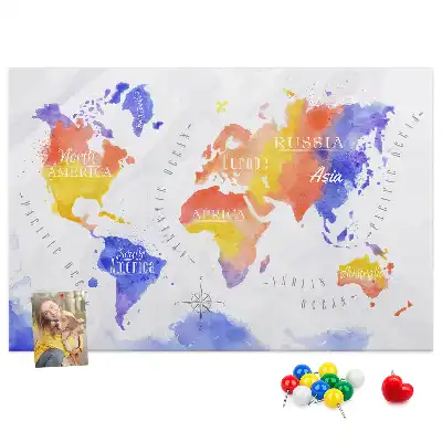 Memobord van kurk Geschilderde wereldkaart art