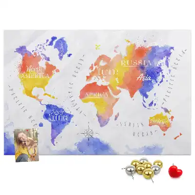Memobord van kurk Geschilderde wereldkaart art