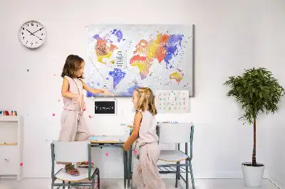 Memobord van kurk Geschilderde wereldkaart art