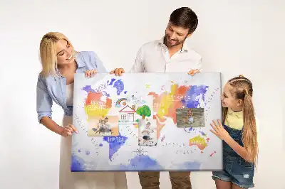 Memobord van kurk Geschilderde wereldkaart art