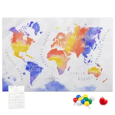 Memobord van kurk Geschilderde wereldkaart art