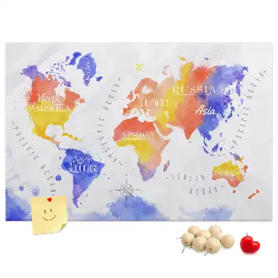 Memobord van kurk Geschilderde wereldkaart art