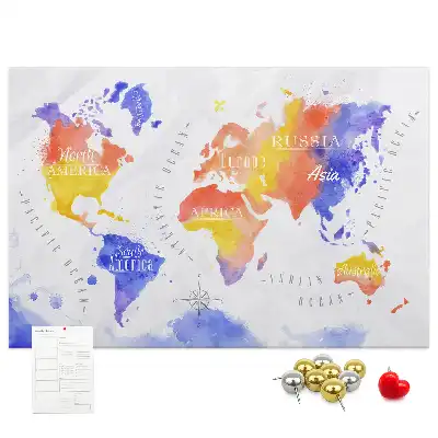 Memobord van kurk Geschilderde wereldkaart art