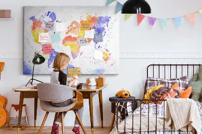 Memobord van kurk Geschilderde wereldkaart art