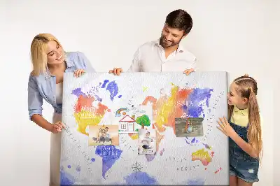 Memobord van kurk Geschilderde wereldkaart art