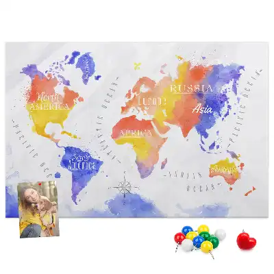 Memobord van kurk Geschilderde wereldkaart art