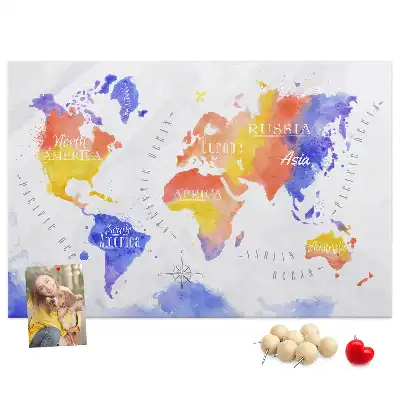 Memobord van kurk Geschilderde wereldkaart art