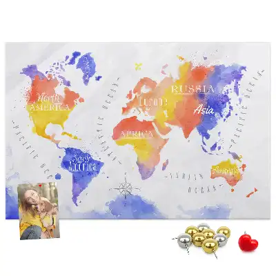 Memobord van kurk Geschilderde wereldkaart art