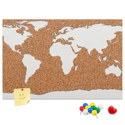 Memobord van kurk met wereldkaartmotief
