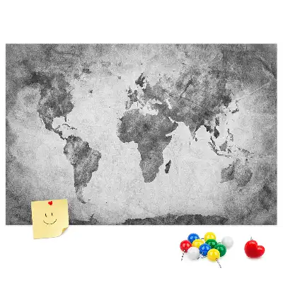 Kurken memobord met wereldkaart van de continenten