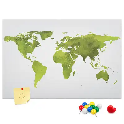 Kurken prikbord met aquarel wereldkaart print