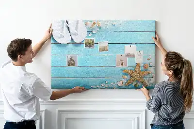 Memobord van kurk Schelpen op hout