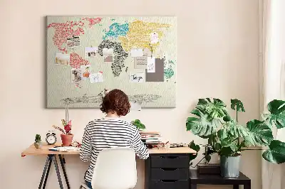 Kurk prikbord Wereldkaart van letters