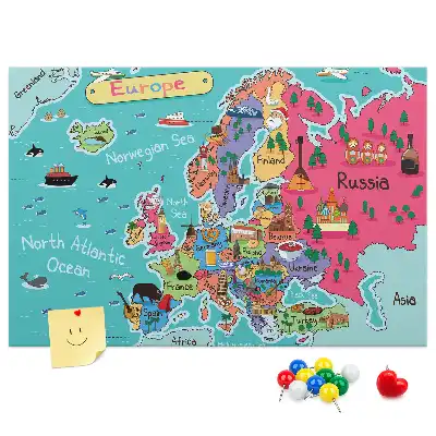 Memobord van kurk in de vorm van een Europese landkaart
