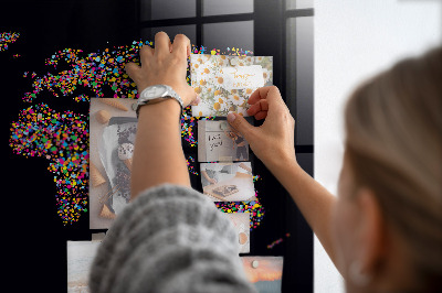 Memobord keuken Wereldkaart gemaakt van stippen