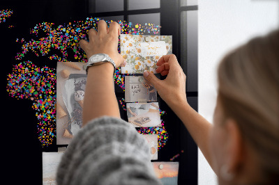 Memobord keuken Wereldkaart gemaakt van stippen