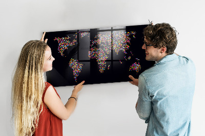 Memobord keuken Wereldkaart gemaakt van stippen