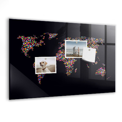 Memobord keuken Wereldkaart gemaakt van stippen