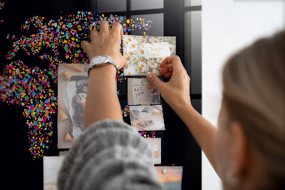 Memobord keuken Wereldkaart gemaakt van stippen