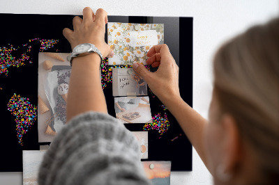 Memobord keuken Wereldkaart gemaakt van stippen