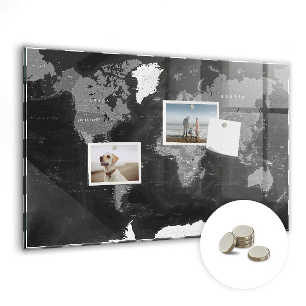 Magnet board Zwarte wereldkaart