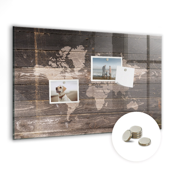 Magnetisch wandbord Wereldkaart op hout