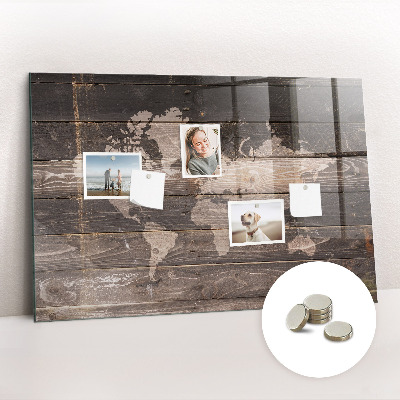 Magnetisch wandbord Wereldkaart op hout