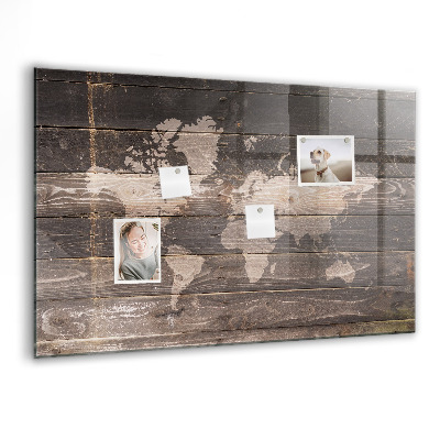Magnetisch wandbord Wereldkaart op hout