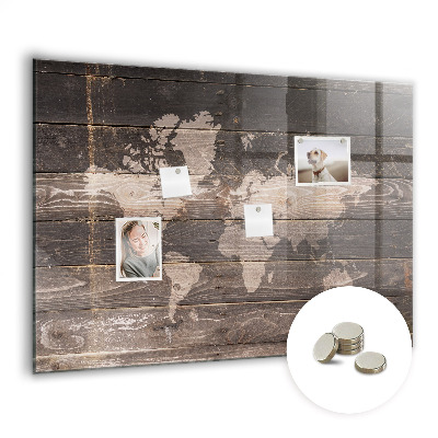 Magnetisch wandbord Wereldkaart op hout