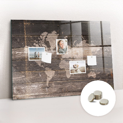 Magnetisch wandbord Wereldkaart op hout