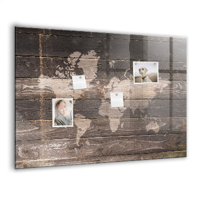 Magnetisch wandbord Wereldkaart op hout