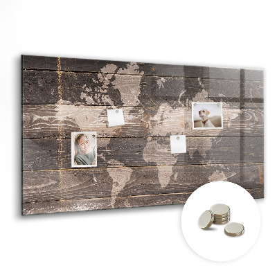 Magnetisch wandbord Wereldkaart op hout