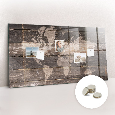 Magnetisch wandbord Wereldkaart op hout