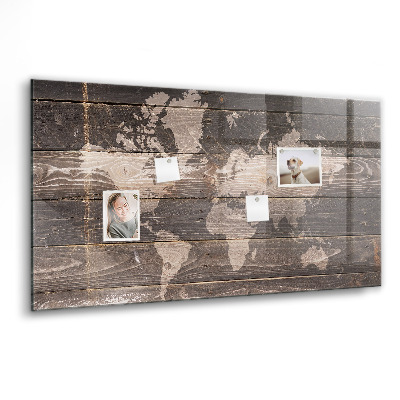 Magnetisch wandbord Wereldkaart op hout