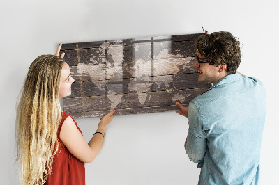 Magnetisch wandbord Wereldkaart op hout