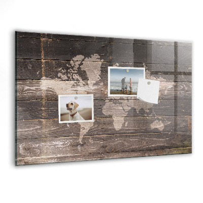 Magnetisch wandbord Wereldkaart op hout