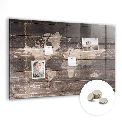 Magnetisch wandbord Wereldkaart op hout