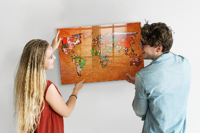 Magnet board Wereldkaart met vlaggen