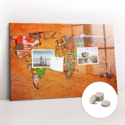 Magnet board Wereldkaart met vlaggen
