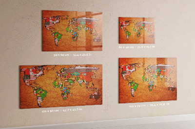 Magnet board Wereldkaart met vlaggen